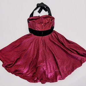 Hell Bunny Fuchsia and Black Polka Dot Midi Dress